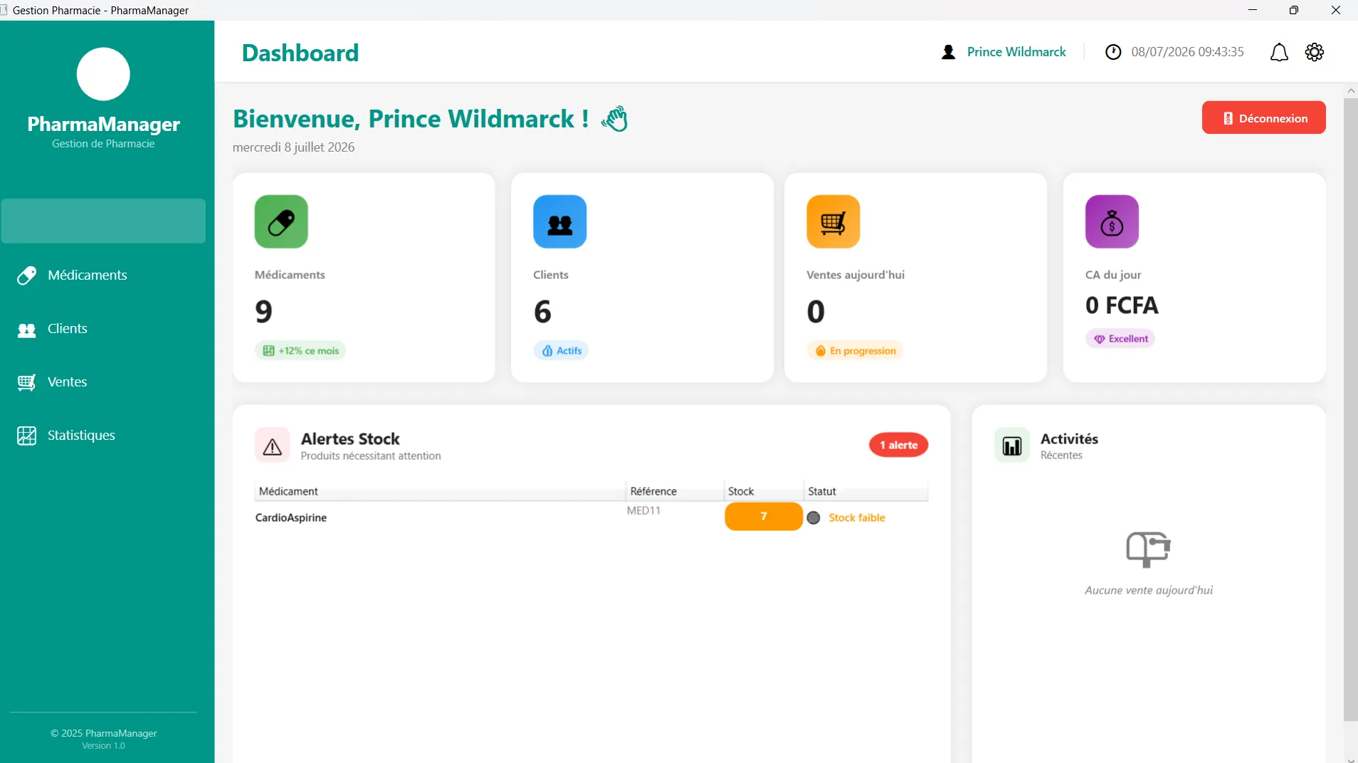 Pharma Manager desktop dashboard