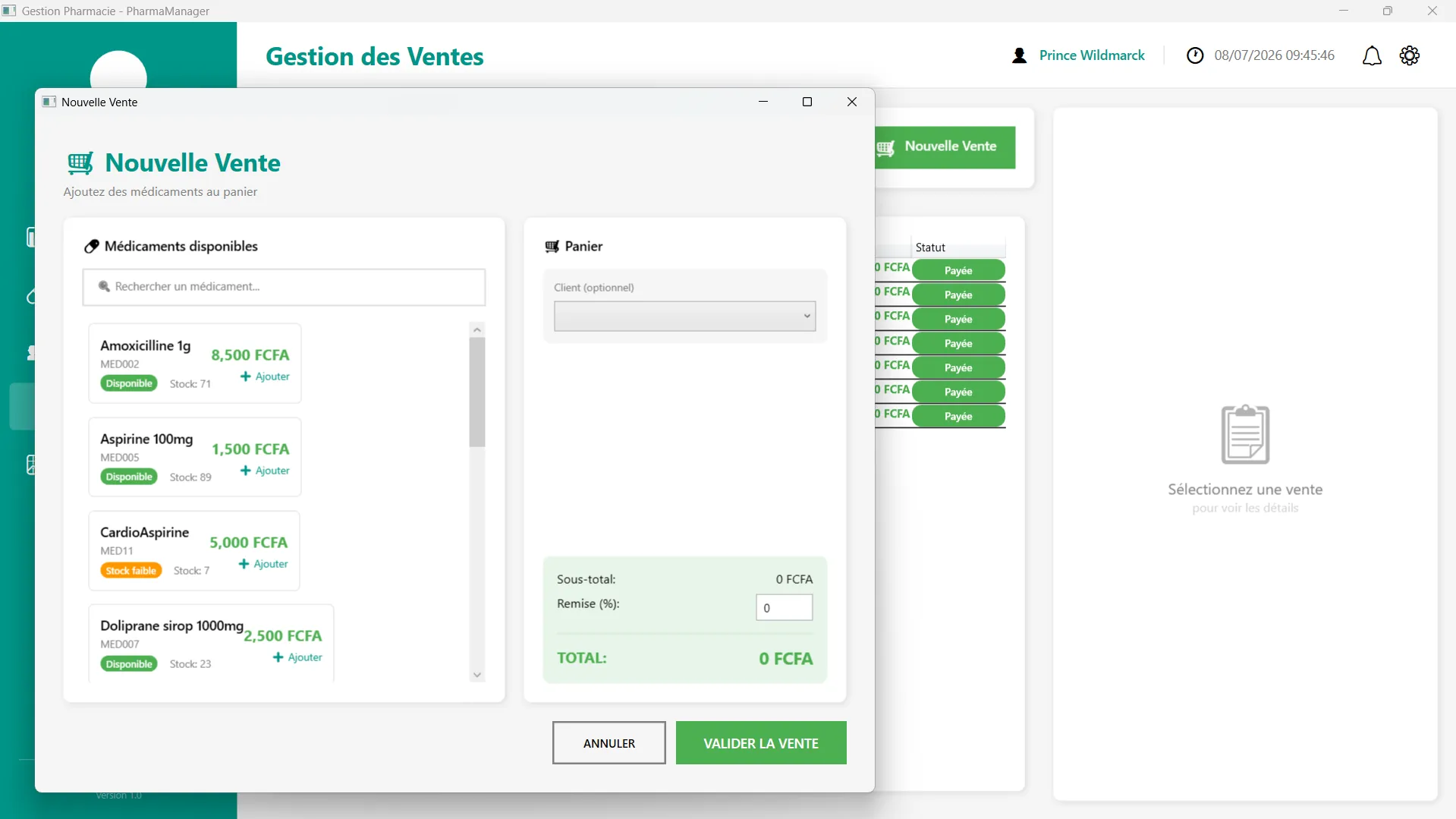 Pharma Manager point-of-sale screen